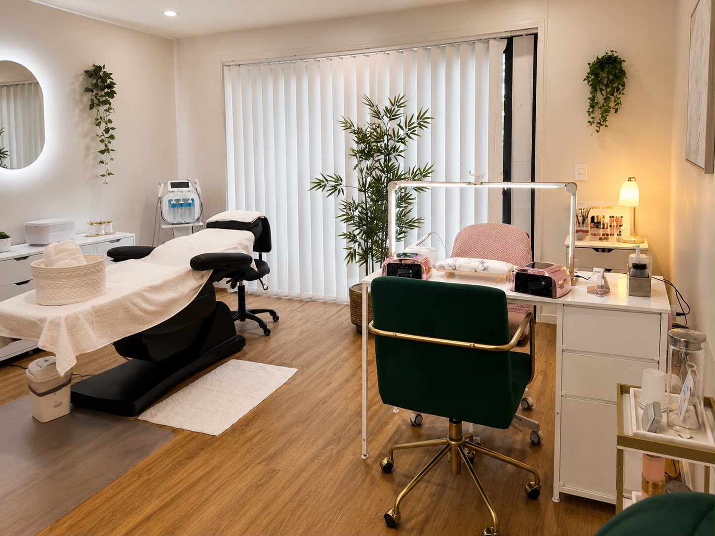 Treatment room and nail station at Fabeauty Private Studio